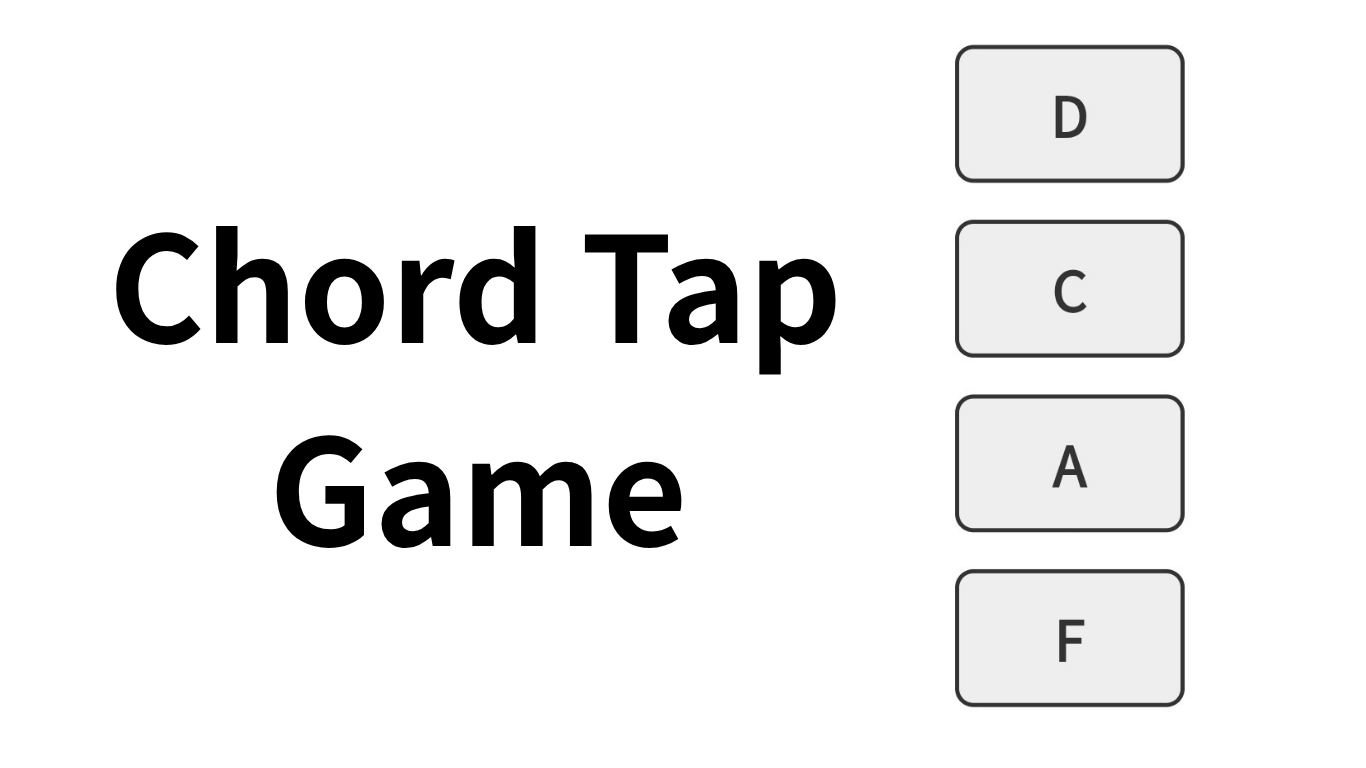 コードタップゲームのプレイ画面。リズムに合わせてコードを選択して遊ぶ音楽ゲームのアイキャッチ画像。